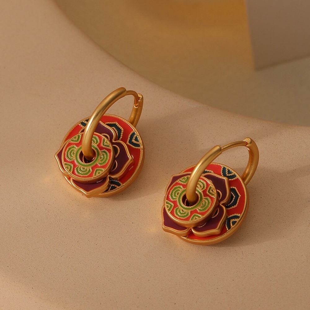 Gold Plated Enamel Triple Chips Drop Earrings